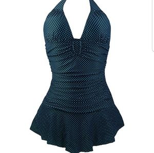 Halter one piece swimsuit with skirt bottom